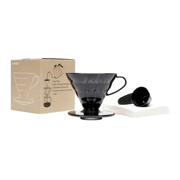 Hario V60 02 Black Transparent Plastic Dripper and 40 Filter Paper Set